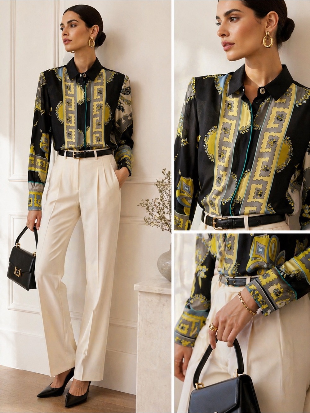 Emilio Pucci Silk Blouse IT 40 US 6 Black Gold Print Made in Italy